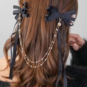 Shein black bow coin hair clips pearls gold